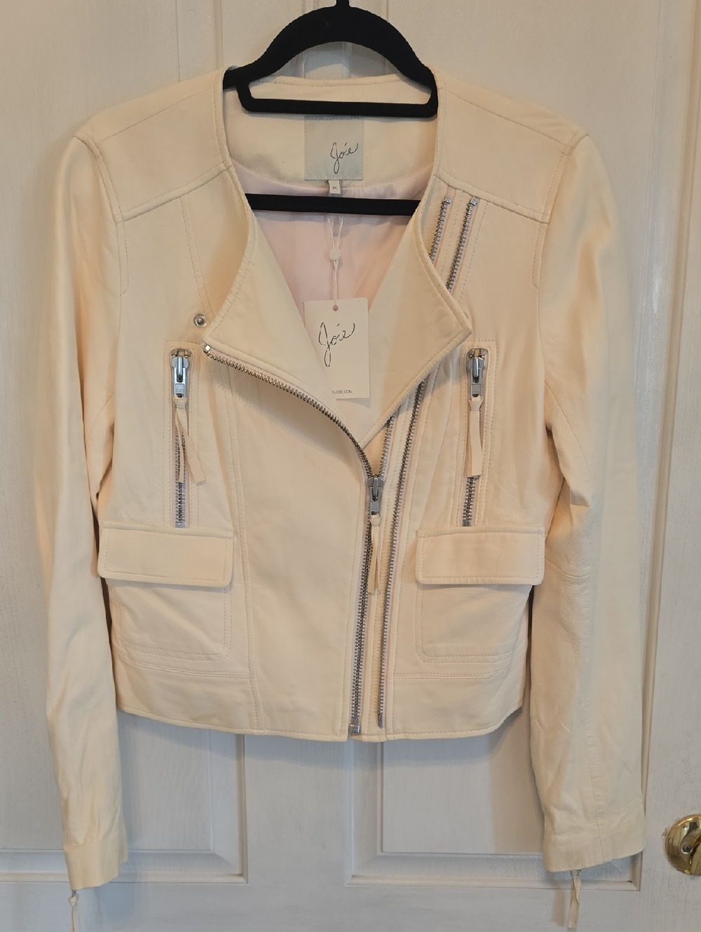 Joie Soft Pink Lamb Leather Asymmetrical Zip Jacket NWT M